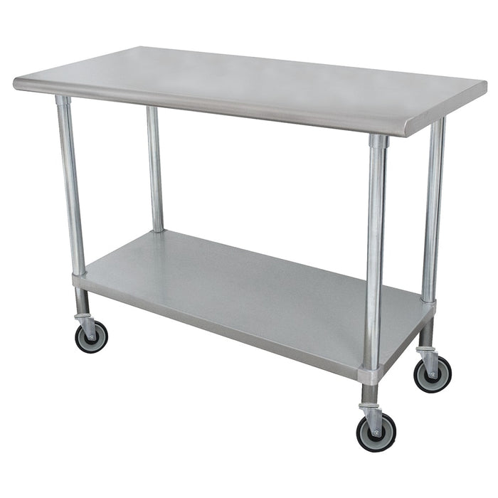 Advance Tabco MSLAG-304C-X 48" Mobile 16 ga Work Table w/ Undershelf & 304 Series Stainless Flat Top-cityfoodequipment.com