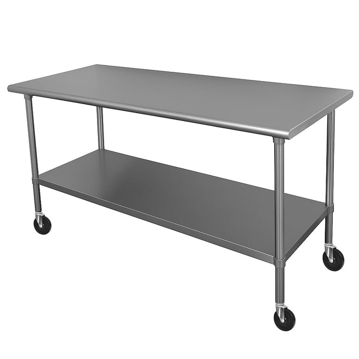 Advance Tabco MSLAG-306C-X 72" Mobile 16 ga Work Table w/ Undershelf & 304 Series Stainless Flat Top-cityfoodequipment.com