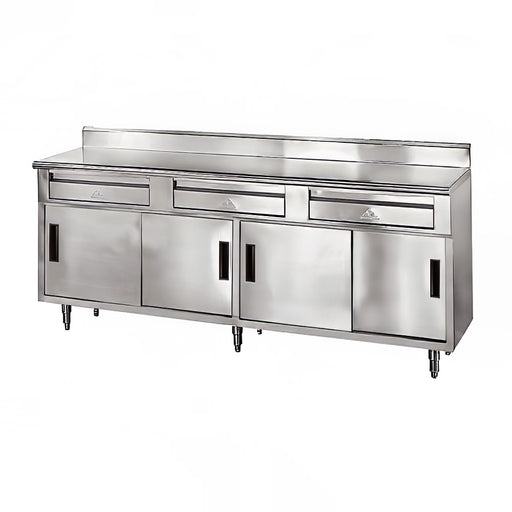 Advance Tabco SDRC-3010 120" Enclosed Work Table w/ Sliding Doors & 5" Backsplash, 30"D-cityfoodequipment.com