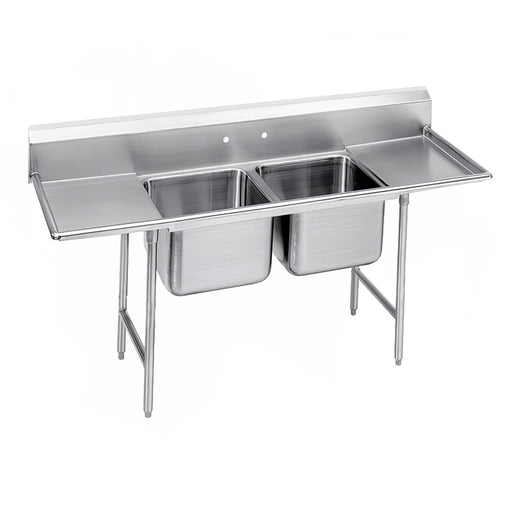Advance Tabco T9-2-36-18RL 72" 2 Compartment Sink w/ 16"L x 20"W Bowl, 12" Deep-cityfoodequipment.com