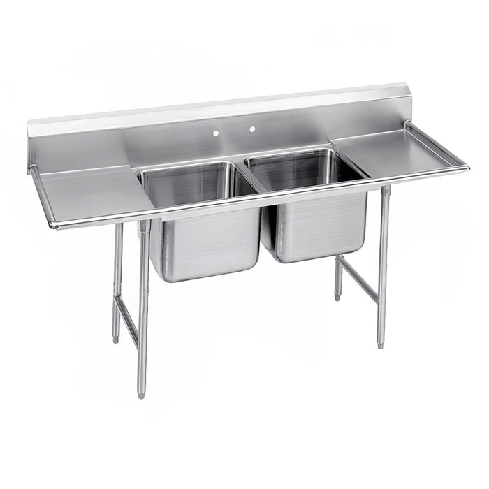 Advance Tabco T9-2-36-18RL 72" 2 Compartment Sink w/ 16"L x 20"W Bowl, 12" Deep-cityfoodequipment.com