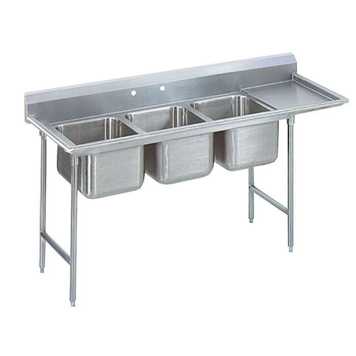 Advance Tabco T9-3-54-18R 77" 3 Compartment Sink w/ 16"L x 20"W Bowl, 12" Deep-cityfoodequipment.com