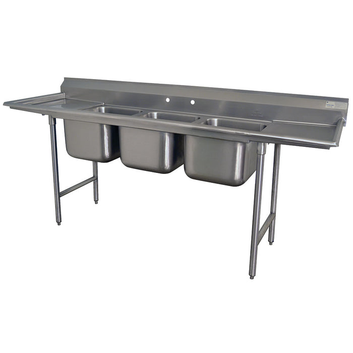 Advance Tabco T9-3-54-18RL 91" 3 Compartment Sink w/ 16"L x 20"W Bowl, 12" Deep-cityfoodequipment.com
