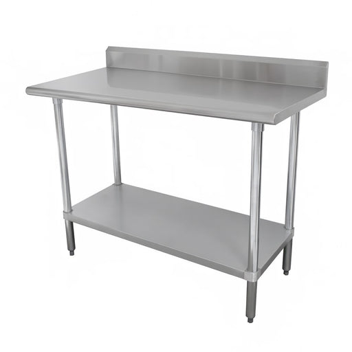 Advance Tabco TTK-305-X 60" 18 ga Work Table w/ Undershelf & 430 Series Stainless Flat Top, 5" Backsplash-cityfoodequipment.com