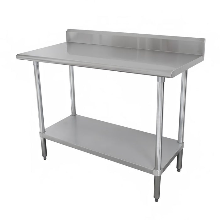 Advance Tabco TTK-305-X 60" 18 ga Work Table w/ Undershelf & 430 Series Stainless Flat Top, 5" Backsplash-cityfoodequipment.com