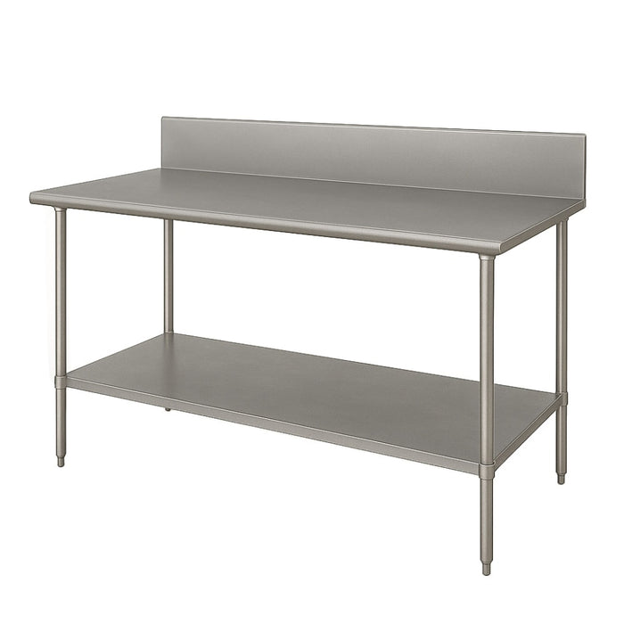 Advance Tabco VKG-365 60" 14 ga Work Table w/ Undershelf & 304 Series Stainless Top, 10" Backsplash-cityfoodequipment.com