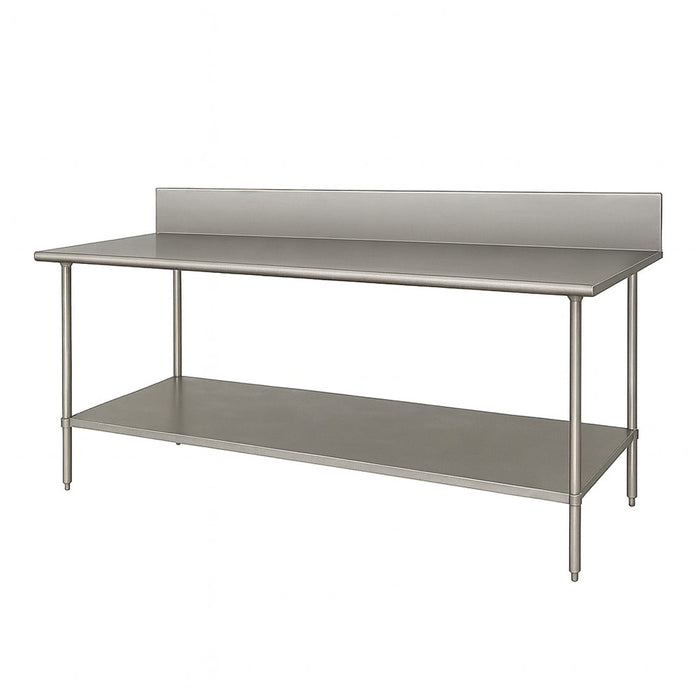 Advance Tabco VKS-246 72" 14 ga Work Table w/ Undershelf & 304 Series Stainless Top, 10" Backsplash-cityfoodequipment.com