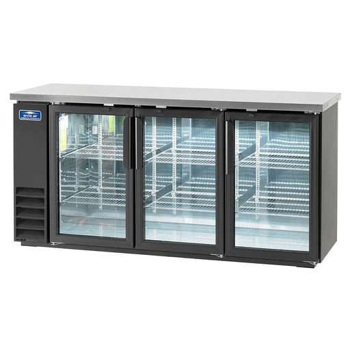 Arctic Air ABB72G 72" Bar Refrigerator - 3 Swinging Glass Doors, Black, 115v-cityfoodequipment.com