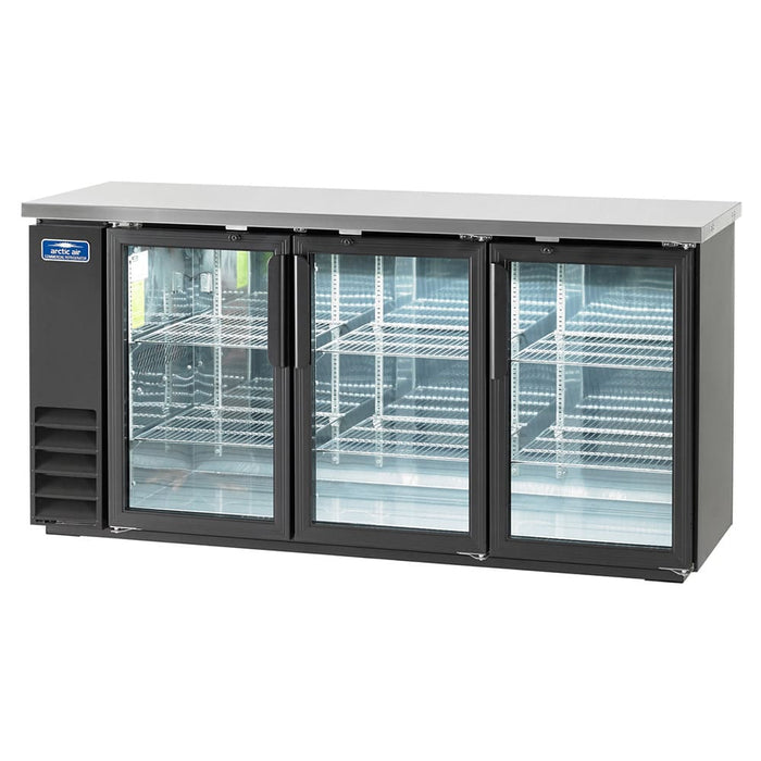 Arctic Air ABB72G 72" Bar Refrigerator - 3 Swinging Glass Doors, Black, 115v-cityfoodequipment.com