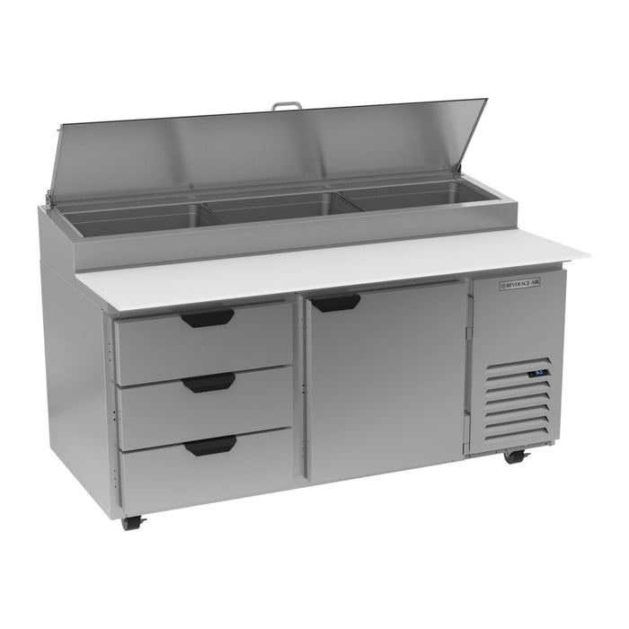 Beverage-Air DPD67HC-3 67" Hydrocarbon Series Pizza Prep Table W/ Refrigerated Base, 115v-cityfoodequipment.com