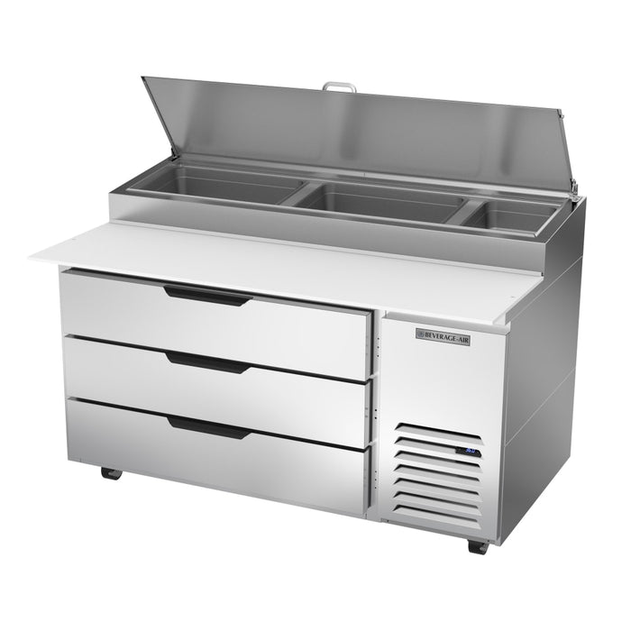 Beverage-Air DPD60HC-3 60" Hydrocarbon Series Pizza Prep Table W/ Refrigerated Base, 115v-cityfoodequipment.com