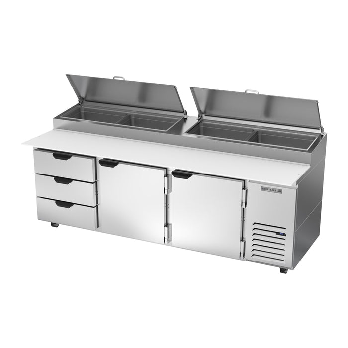 Beverage-Air DPD93HC-3 93" Hydrocarbon Series Pizza Prep Table W/ Refrigerated Base, 115v-cityfoodequipment.com
