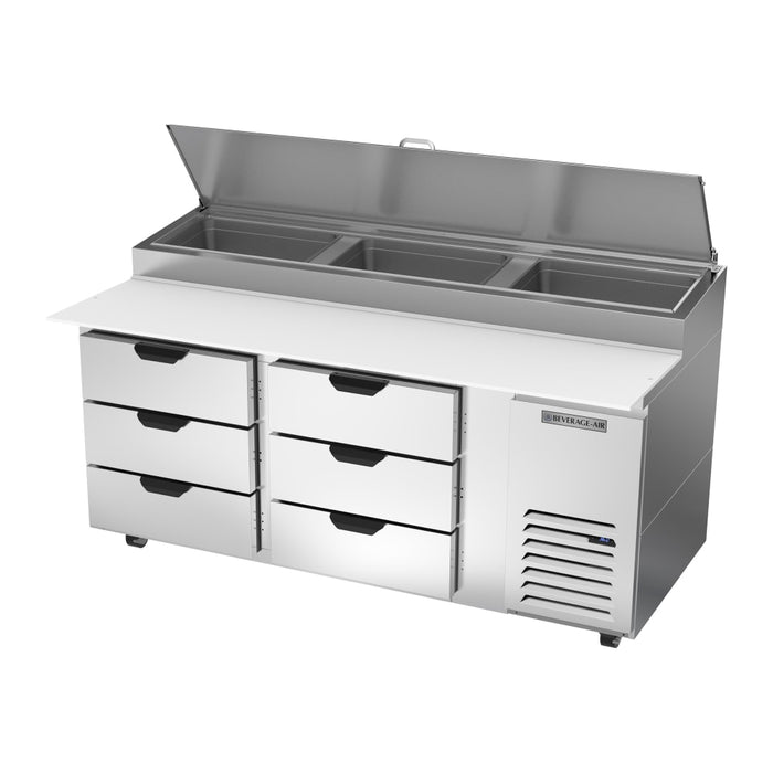 Beverage-Air DPD72HC-6 72" Hydrocarbon Series Pizza Prep Table W/ Refrigerated Base, 115v-cityfoodequipment.com