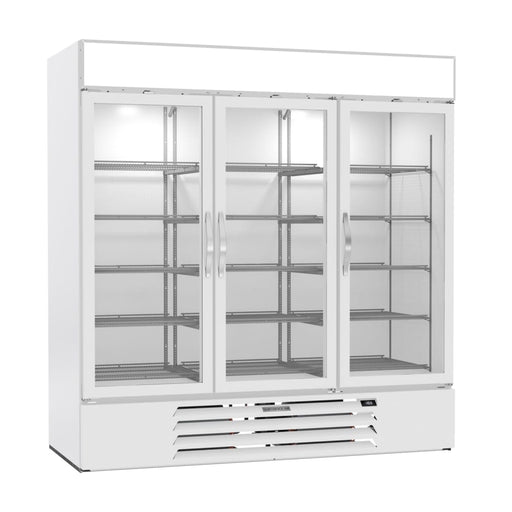 Beverage-Air MMF72HC-1-W 75" Three Section Display Freezer W/ Swing Doors - Bottom Mount Compressor, White, 230v-cityfoodequipment.com