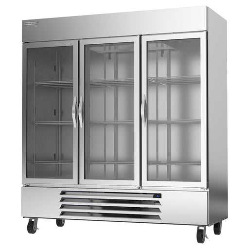 Beverage-Air HBR72HC-1-G 75" Three Section Reach In Refrigerator, (3) Left/Right Hinge Glass Doors, 115v-cityfoodequipment.com
