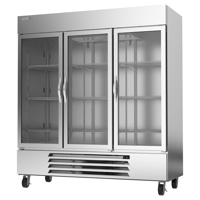 Beverage-Air HBR72HC-1-G 75" Three Section Reach In Refrigerator, (3) Left/Right Hinge Glass Doors, 115v-cityfoodequipment.com