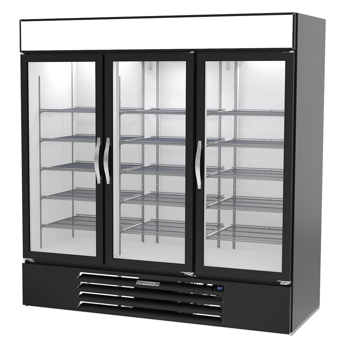 Beverage-Air MMR72HC-1-B 75" MarketMax™ Three Section Glass Door Merchandiser - (3) Left/Right Hinge Doors, Black, 115v-cityfoodequipment.com