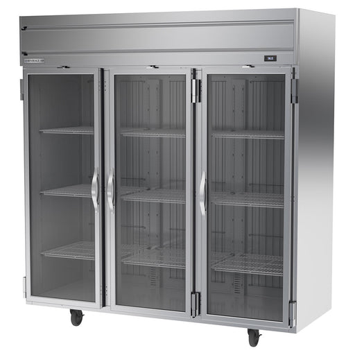 Beverage-Air HRP3HC-1G 78" Three Section Reach In Refrigerator, (3) Left/Right Hinge Glass Doors, 115v-cityfoodequipment.com