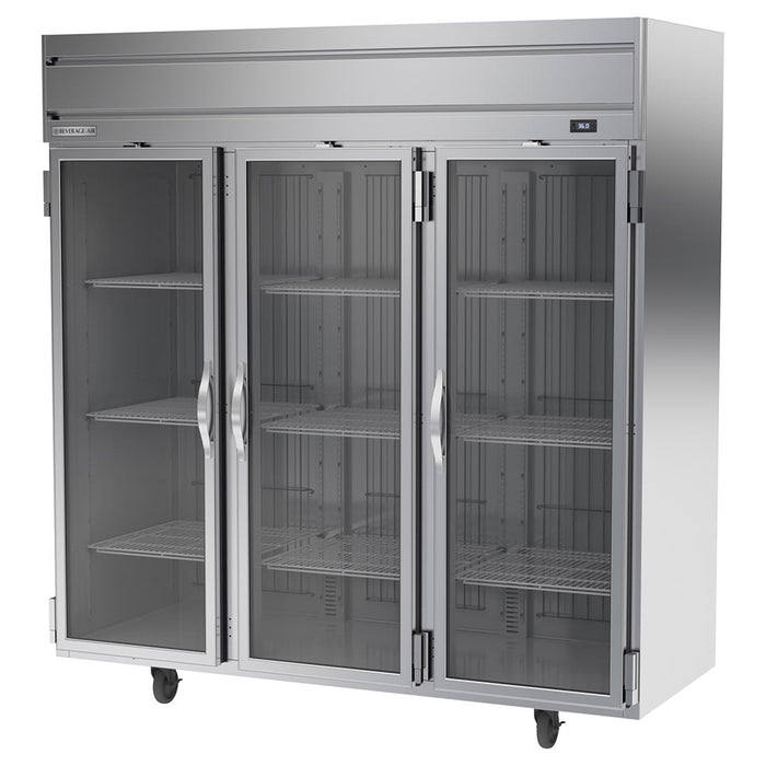Beverage-Air HRP3HC-1G 78" Three Section Reach In Refrigerator, (3) Left/Right Hinge Glass Doors, 115v-cityfoodequipment.com