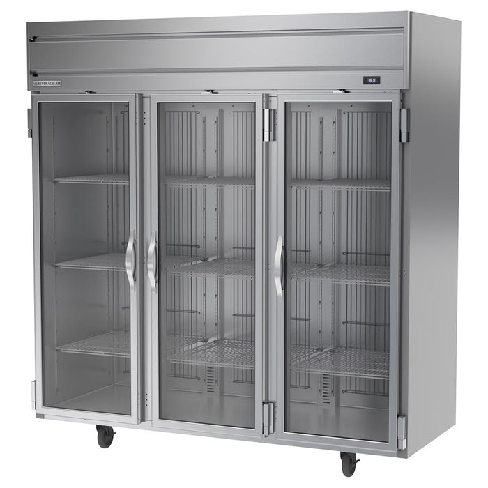 Beverage-Air HRPS3HC-1G 78" Three Section Reach In Refrigerator, (3) Left/Right Hinge Glass Doors, 115v-cityfoodequipment.com