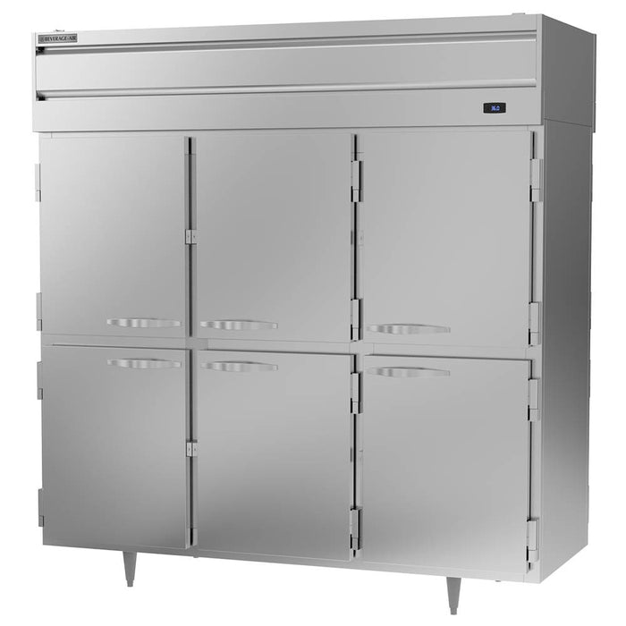 Beverage-Air PRD3HC-1AHS 78" Three Section Pass Thru Refrigerator, (12) Left/Right Hinge Solid Doors, 115v-cityfoodequipment.com