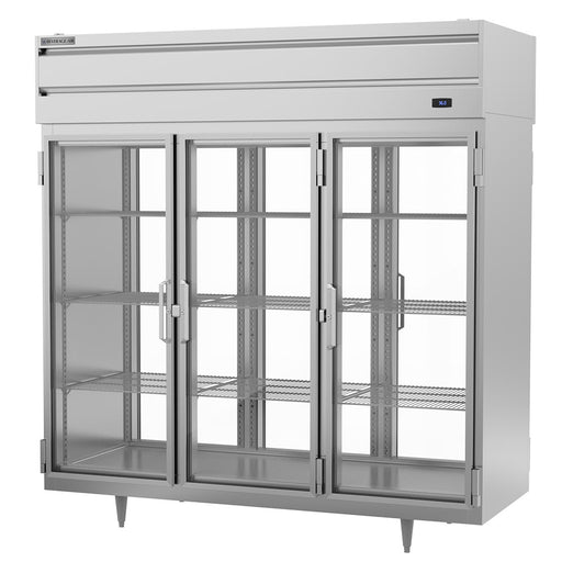 Beverage-Air PRD3HC-1BG 78" Three Section Pass Thru Refrigerator, (6) Left/Right Hinge Glass Doors, 115v-cityfoodequipment.com