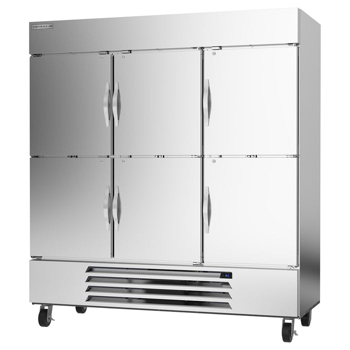 Beverage-Air HBR72HC-1-HS 75" Three Section Reach In Refrigerator, (6) Left/Right Hinge Solid Doors, 115v-cityfoodequipment.com