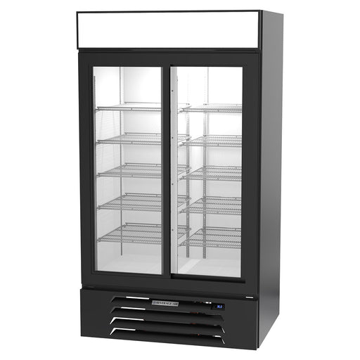 Beverage-Air MMR38HC-1-B 43 1/2" MarketMax™ Two Section Glass Door Merchandiser - (2) Sliding Doors, Black, 115v-cityfoodequipment.com