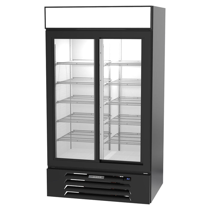 Beverage-Air MMR38HC-1-B 43 1/2" MarketMax™ Two Section Glass Door Merchandiser - (2) Sliding Doors, Black, 115v-cityfoodequipment.com