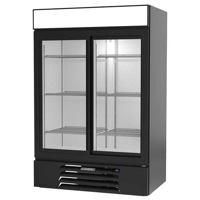 Beverage-Air MMR45HC-1-B 52" MarketMax™ Two Section Glass Door Merchandiser - (2) Sliding Doors, Black, 115v-cityfoodequipment.com