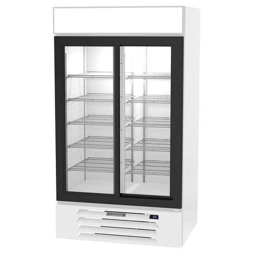 Beverage-Air MMR38HC-1-W 43 1/2" MarketMax™ Two Section Glass Door Merchandiser - (2) Sliding Doors, White, 115v-cityfoodequipment.com