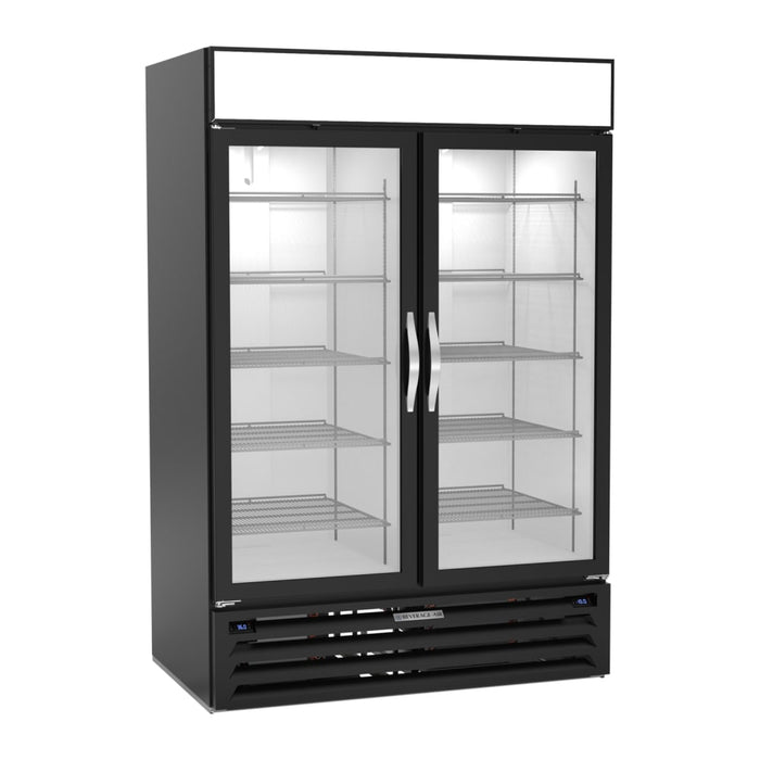 Beverage-Air MMRF49HC-1-A-BW 52" MarketMax™ Two Section Glass Door Merchandiser - (2) Left/Right Hinge Doors, Black, 115v-cityfoodequipment.com