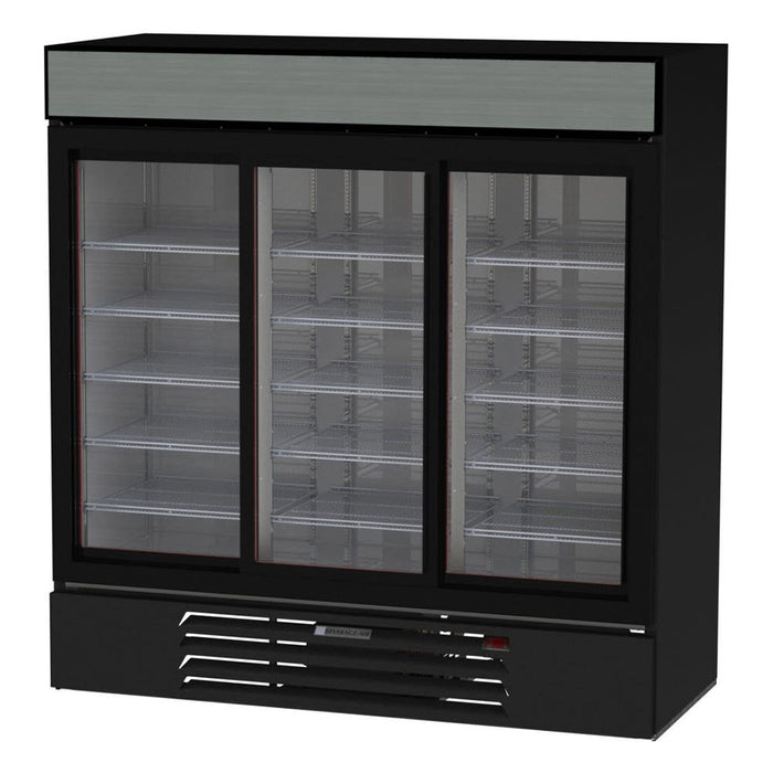 Beverage-Air MMR66HC-1-B 75" MarketMax™ Three Section Glass Door Merchandiser - (3) Sliding Doors, Black, 115v-cityfoodequipment.com