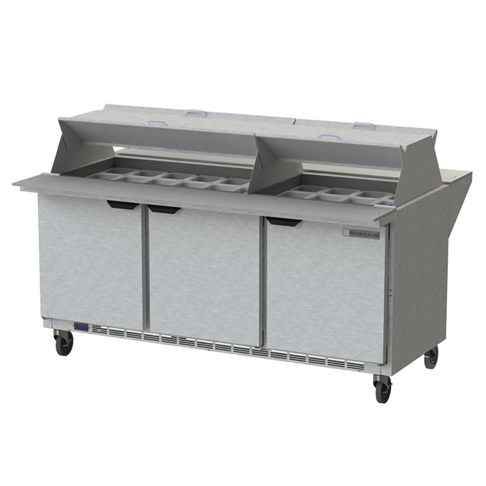 Beverage-Air SPE72HC-30M-DS 72" Hydrocarbon Series Mega Top Dual Sided Sandwich/salad Prep Table W/ Refrigerated Base, 115v-cityfoodequipment.com