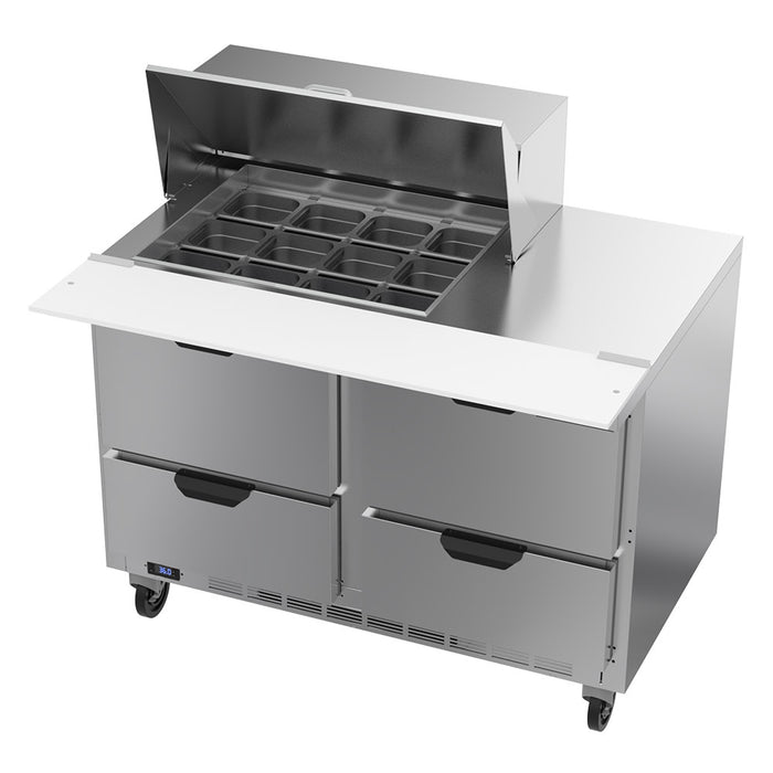 Beverage-Air SPED48HC-12M-4 48" Hydrocarbon Series Mega Top Sandwich/salad Prep Table W/ Refrigerated Base, 115v-cityfoodequipment.com