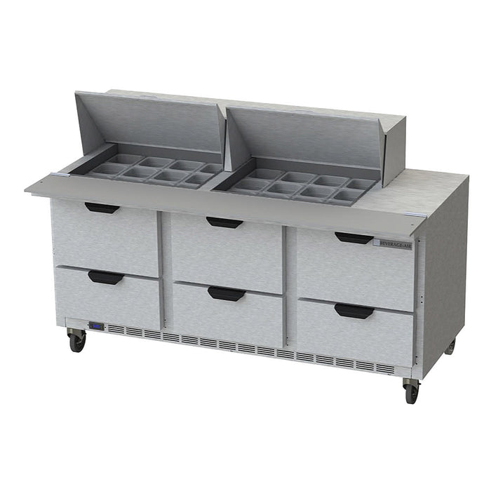 Beverage-Air SPED72HC-24M-6 72" Hydrocarbon Series Mega Top Sandwich/salad Prep Table W/ Refrigerated Base, 115v-cityfoodequipment.com
