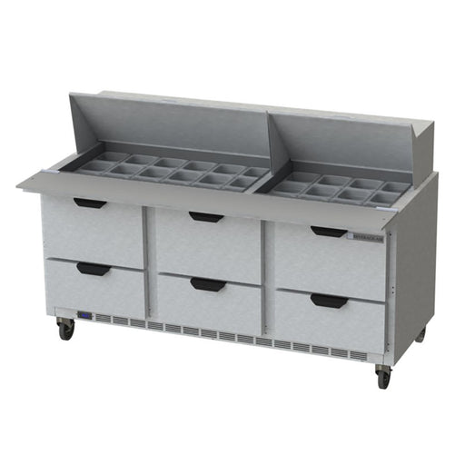 Beverage-Air SPED72HC-30M-6 72" Hydrocarbon Series Mega Top Sandwich/salad Prep Table W/ Refrigerated Base, 115v-cityfoodequipment.com