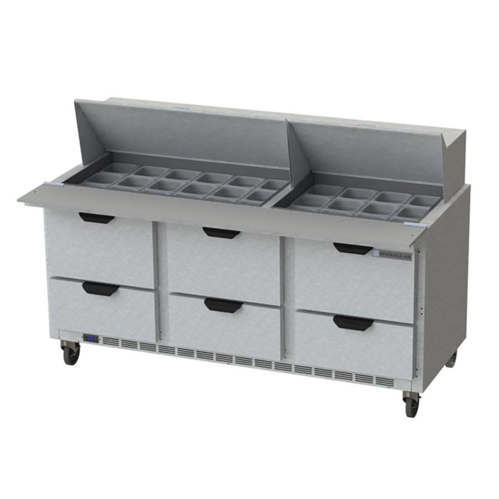 Beverage-Air SPED72HC-30M-6 72" Hydrocarbon Series Mega Top Sandwich/salad Prep Table W/ Refrigerated Base, 115v-cityfoodequipment.com