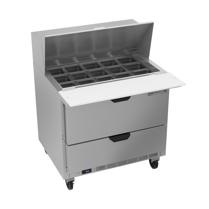 Beverage-Air SPED36HC-15M-2 36" Hydrocarbon Series Mega Top Sandwich/salad Prep Table W/ Refrigerated Base, 115v-cityfoodequipment.com
