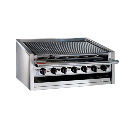 Bakers Pride L-36RS-R 36" Countertop Gas Charbroiler W/ Cast Iron Radiants - (7) Burners, Natural Gas-cityfoodequipment.com
