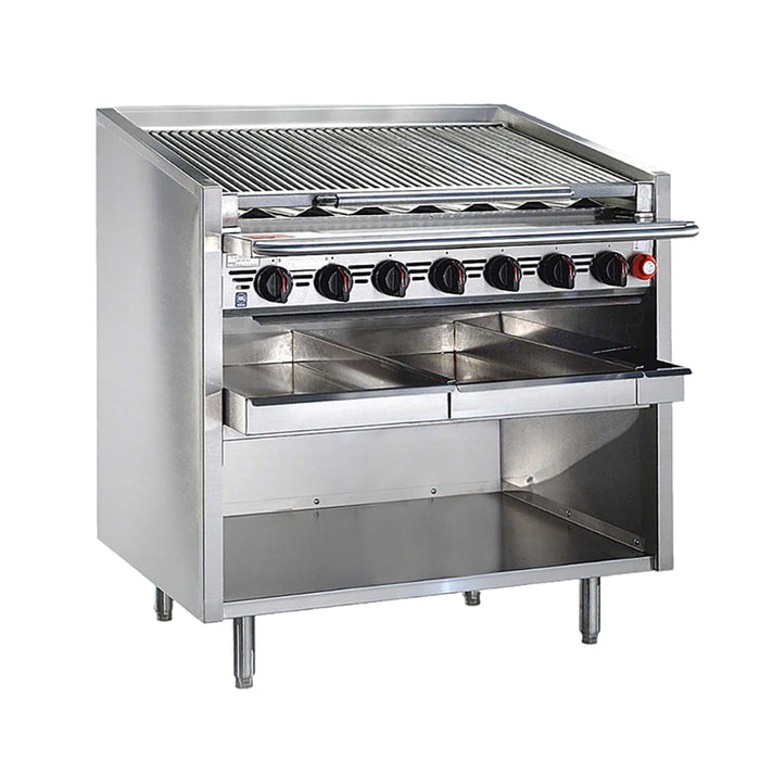 Bakers Pride F-36RS-R 36" Floor Model Gas Charbroiler w/ Cast Iron Radiants - (7) Burners, Liquid Propane-cityfoodequipment.com