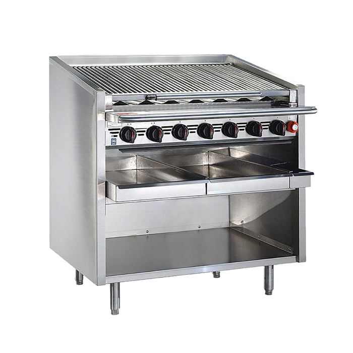 Bakers Pride F-36RS-R 36" Floor Model Gas Charbroiler w/ Cast Iron Radiants - (7) Burners, Natural Gas-cityfoodequipment.com