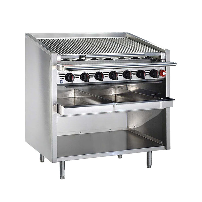 Bakers Pride F-48RS-R 48" Floor Model Gas Charbroiler w/ Cast Iron Radiants - (10) Burners, Liquid Propane-cityfoodequipment.com