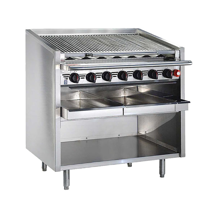 Bakers Pride F-72RS-R 72" Floor Model Gas Charbroiler W/ Cast Iron Radiants - (16) Burners, Natural Gas-cityfoodequipment.com