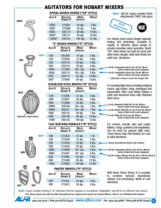 Hobart 275930 12qt NSF Dough Hook A120-cityfoodequipment.com
