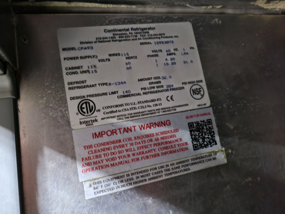 Continental CPA93, Commercial 93" Pizza Prep Table-cityfoodequipment.com