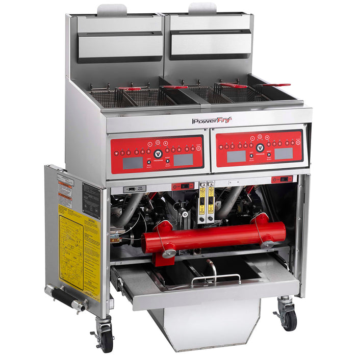 Vulcan 2VK45CF Gas Fryer - (2) 50 Lb Vats, Floor Model, Natural Gas-cityfoodequipment.com