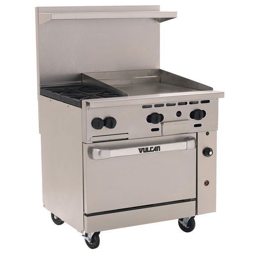 Vulcan 36S-2B24GT 36" 2 Burner Gas Range W/ Griddle & Standard Oven, Liquid Propane-cityfoodequipment.com