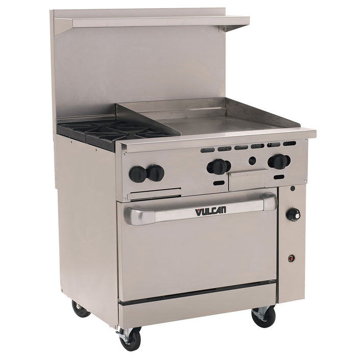 Vulcan 36S-2B24GT 36" 2 Burner Gas Range W/ Griddle & Standard Oven, Natural Gas-cityfoodequipment.com