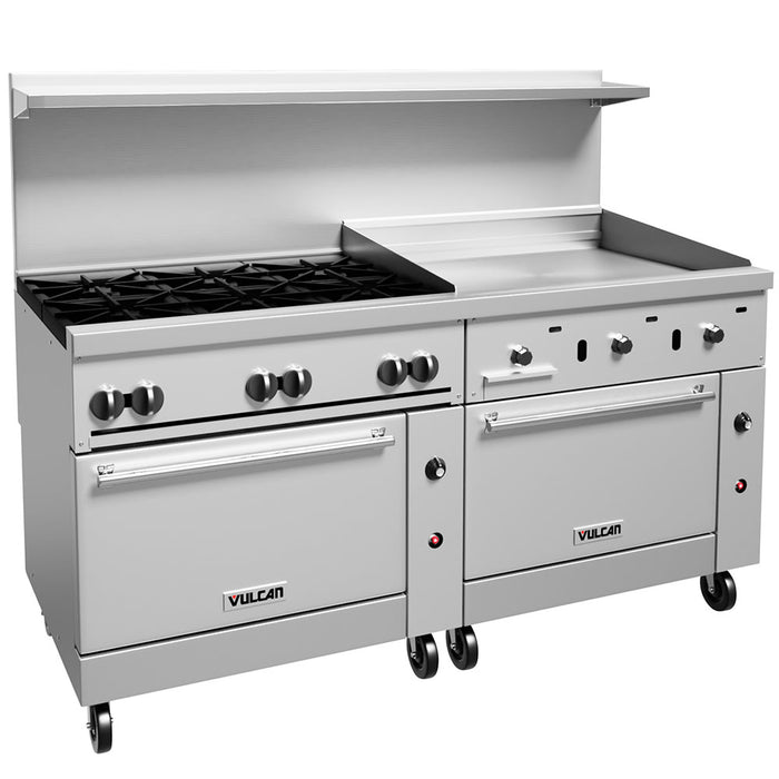 Vulcan 72SS-6B36GT 72" 6 Burner Gas Range W/ Griddle & (2) Standard Ovens, Liquid Propane-cityfoodequipment.com